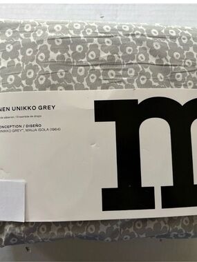 MARIMEKKO NEW Pikkuinen Unikko Gray 100% Cotton 4pc Sheet Set- Size QUEEN